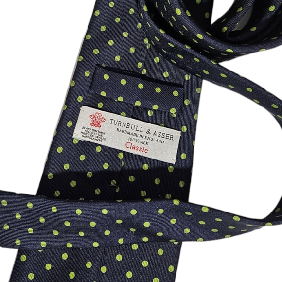 TURNBULL % ASSER Blue Polka Dot Silk LUXURY Tie HANDMADE ENGLAND - Picture 2 of 4